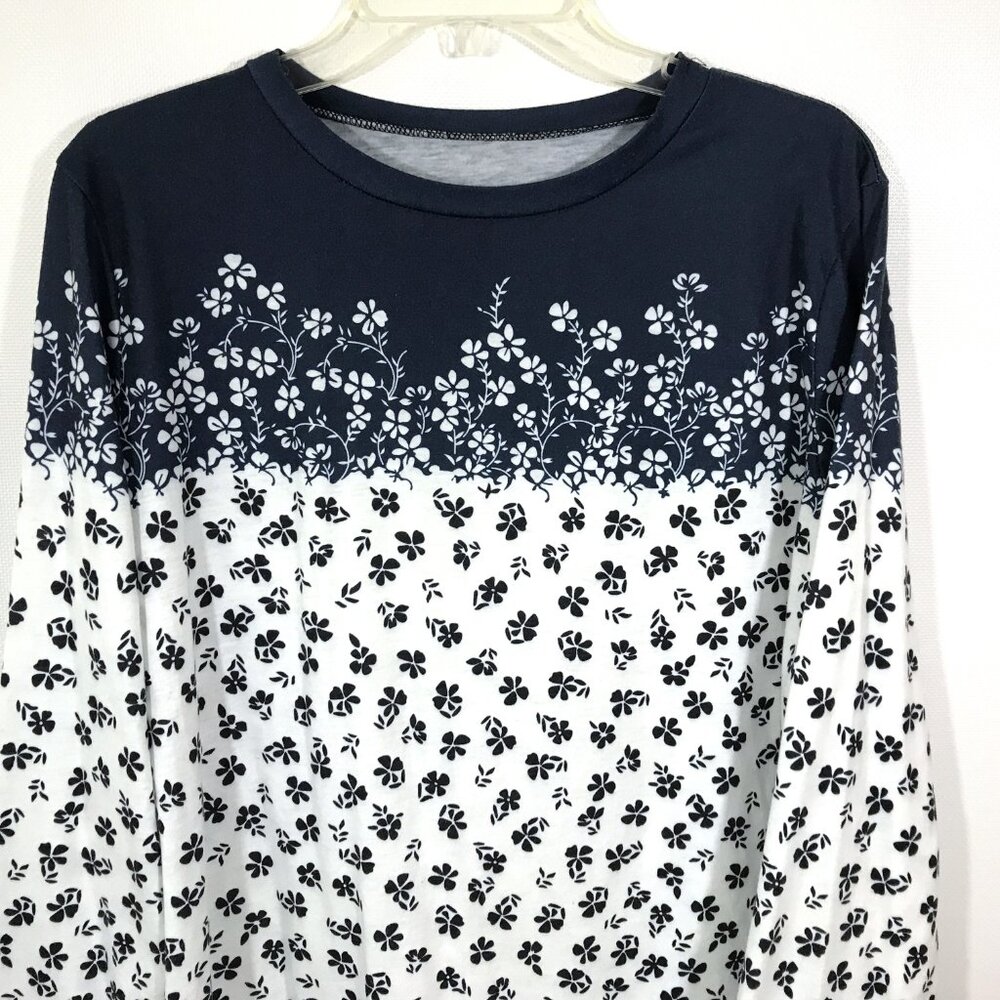 Lightweight Floral Top Navy Blue White Black XL - Picture 2 of 7